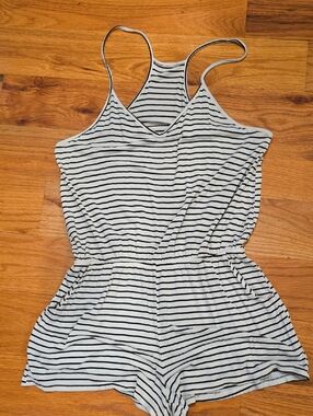 Women's Black & White Striped Sleeveless Romper